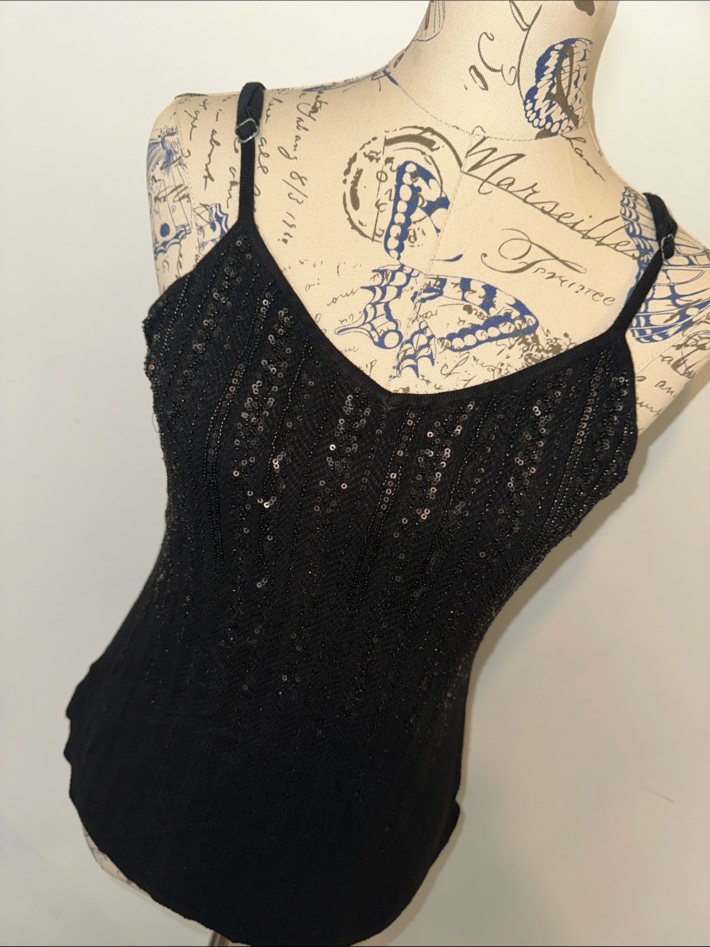 Black Sequin Knit Cami Tank Top